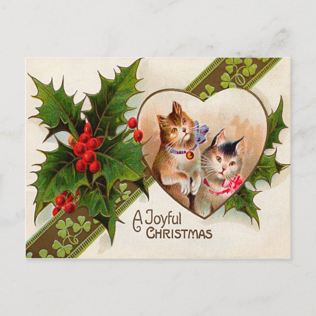 Cat Kitten Heart Shamrock Holly Postcard (Front)