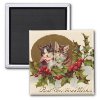 Cat Kitten Holly Winterberry Magnet by kinhinputainwelte at Zazzle