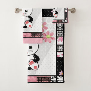 Cat kitten illustration kids childish print bath towel set