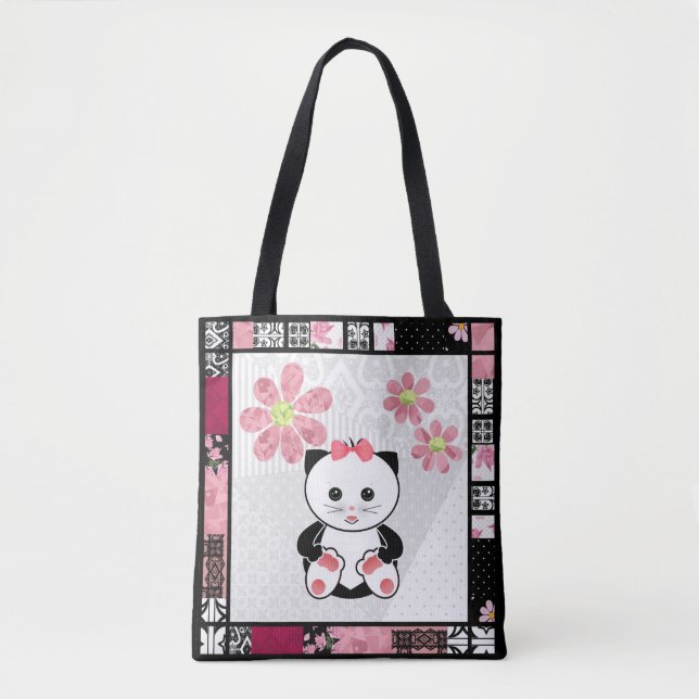 Cat kitten illustration kids childish print tote bag (Front)