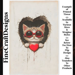 Cat Kitten In Red Goggles, Red Heart AQ2 Decoupage Tissue Paper