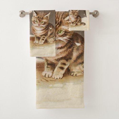 Cat Kitten kitty antique vintage pretty cute  Bath Towel Set