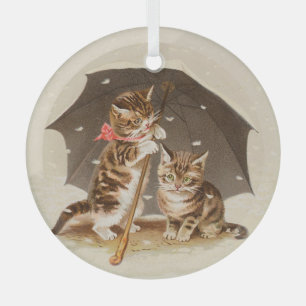 Cat Kitten kitty antique vintage pretty cute Glass Ornament