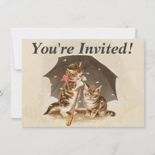 Cat Kitten kitty antique vintage pretty cute Invitation