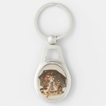 Cat Kitten Kitty Antique Vintage Pretty Cute  Keychain by antiqueart at Zazzle