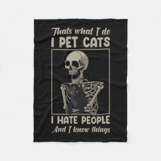 Cat Kitten Lover Grumpy Skull Kitty Pet Owner  Fleece Blanket