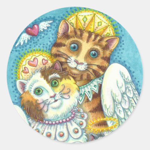 CAT KITTEN  MOUSE ANGELS IN HEAVEN HALO  WINGS CLASSIC ROUND STICKER