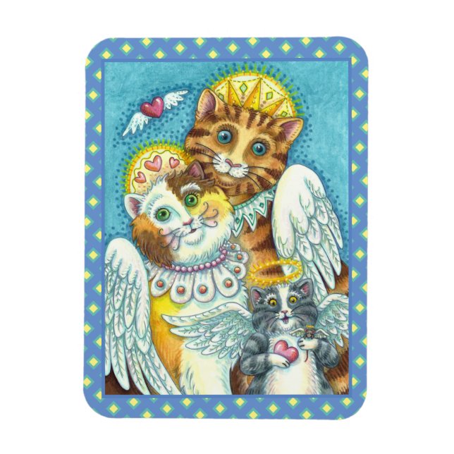 CAT, KITTEN & MOUSE ANGELS IN HEAVEN, HALO & WINGS MAGNET (Vertical)