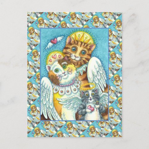 CAT KITTEN  MOUSE ANGELS IN HEAVEN HALO  WINGS POSTCARD