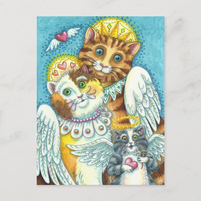 CAT, KITTEN & MOUSE ANGELS IN HEAVEN, HALO & WINGS POSTCARD (Front)