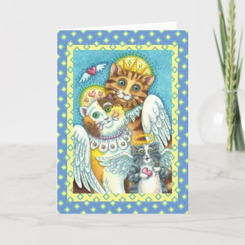 CAT KITTEN  MOUSE ANGELS IN HEAVEN HALOS Blank Card