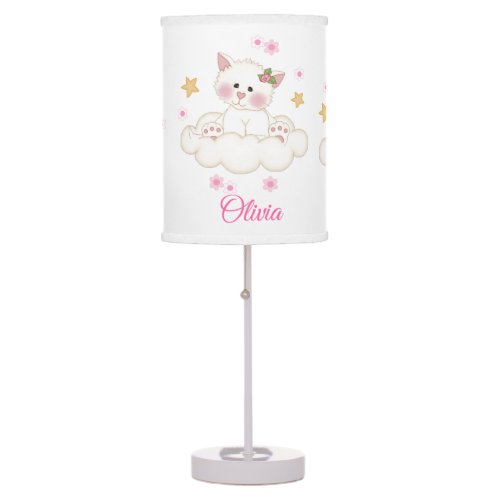 Cat Kitten on Clouds Girl Table Lamp