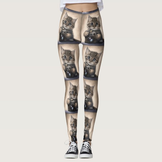 CAT KITTEN PAPARAZZI yoga pants leggings (Front)