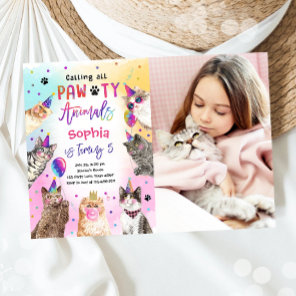 Cat Kitten Party Pawty Animals Girl Birthday Invitation