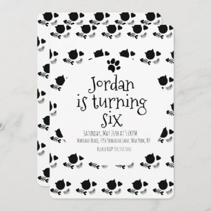Cat Kitten Pet Paw Black White Birthday Party Invitation