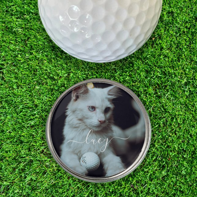 Cat Kitten Pet Photo Name Golf Ball Marker (custom personalized pet cat photo golf marker)