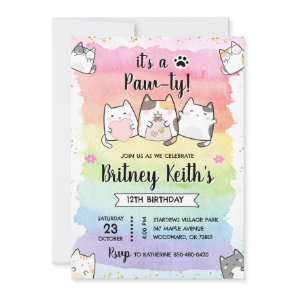 Cat Kitten Rainbow Birthday Boy Girl Invitation