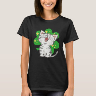 Cat Kitten Shamrock Lucky St Patricks Day T-Shirt
