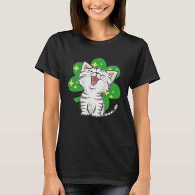 Cat Kitten Shamrock Lucky St Patricks Day T-Shirt