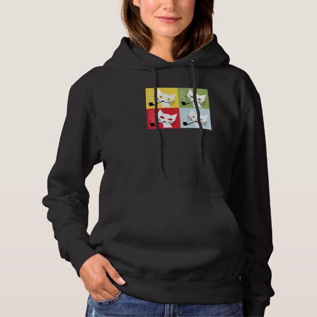Cat Kitten Smoking Pipe Retro Vintage Art Hoodie (Front)
