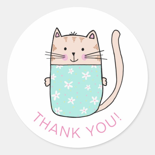 Cat Kitten Thank You Classic Round Sticker (Front)