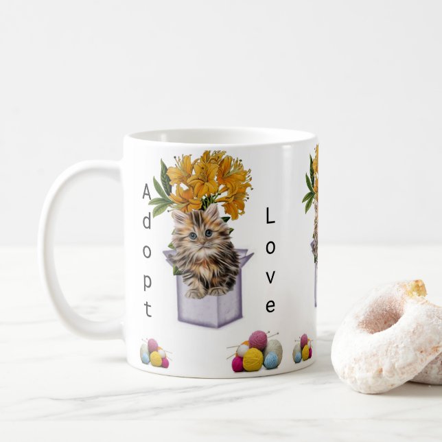 Cat Kitten Yarn Cat Adoption  Mug (With Donut)