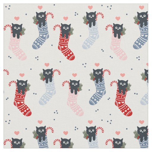 Cat Kittens in Christmas Stockings holiday Fabric