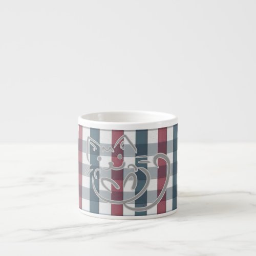 Cat Kitty and Plaid Pattern Espresso Cup