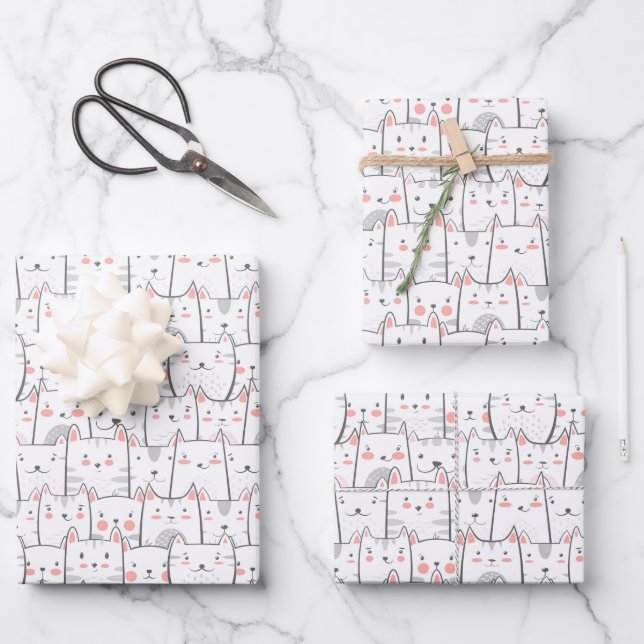 Cat Kitty Cute Funny Pattern Cat Lover  Wrapping Paper Sheets (Front)