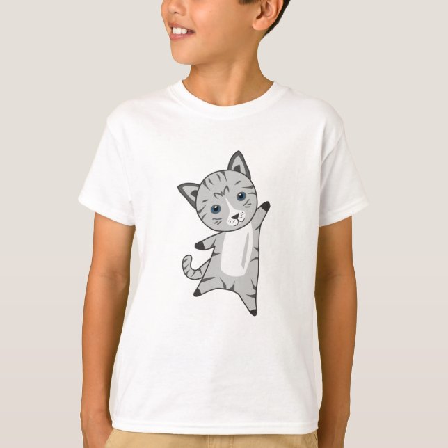 Cat Kitty Gray Fur Nose Cute Animals T-Shirt (Front)