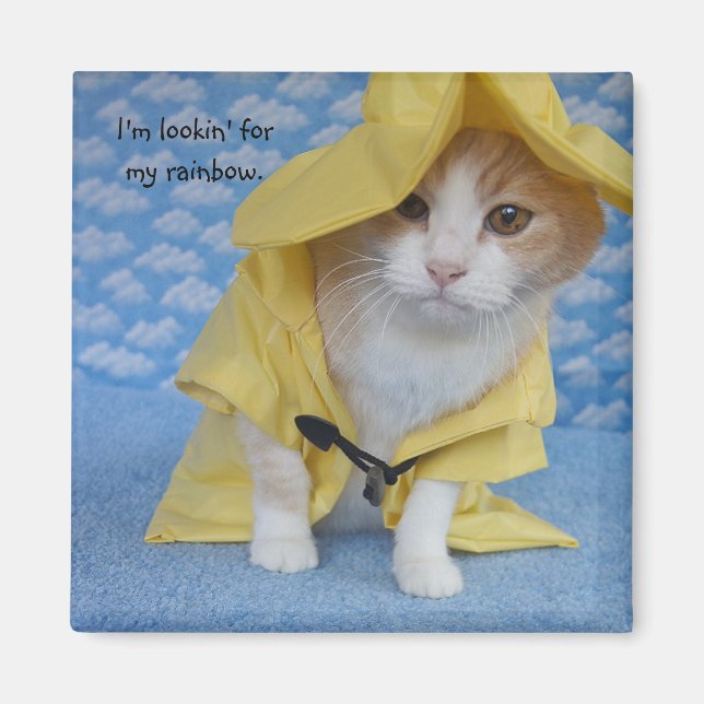 Cat/Kitty in Yellow Slicker Raincoat Magnet (Front)