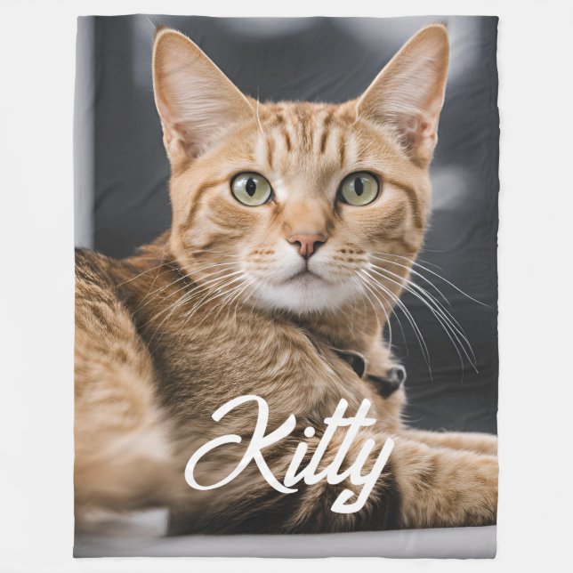 Cat Kitty Personalized Pet Photo Customized Gift Fleece Blanket (Front)