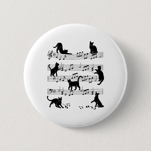 Cat Kitty Playing Music Clef Piano Musician Art  Button (Front)