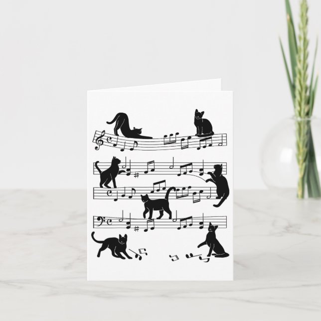 Cat Kitty Playing Music Clef Piano Musician Art  Card (Front)