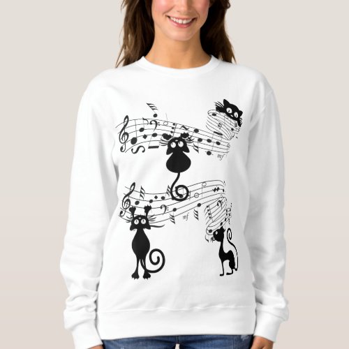 Cat Kitty Playing Music Note Black Cat lover Gift Sweatshirt