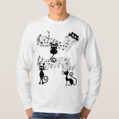 Cat Kitty Playing Music Note Black Cat lover Gift T_Shirt