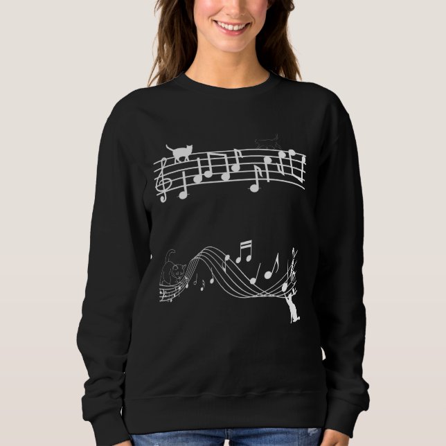 Cat Kitty Playing Music Note Clef Musician Art 1 Sweatshirt (Front)