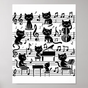 Cat Kitty Playing Music Note Clef Musician Art Cat Poster