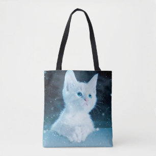 Cat kitty snow art animal nature tote bag