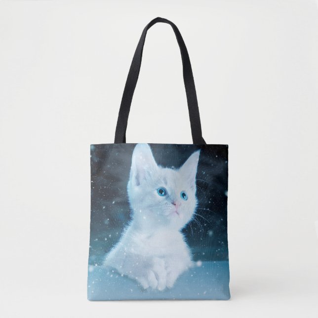 Cat kitty snow art animal nature tote bag (Front)