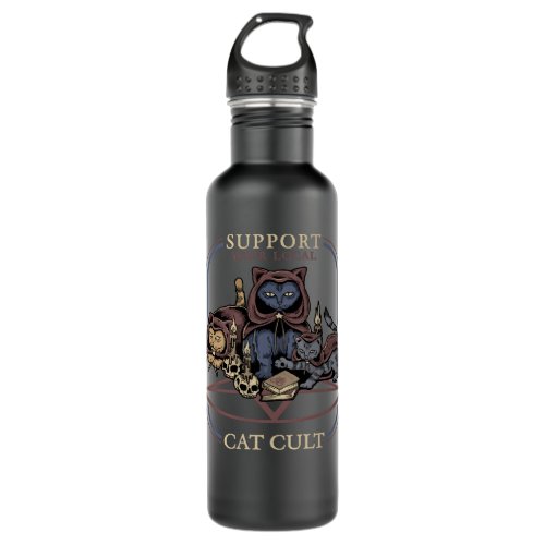 Cat Kitty Support Your Local Cat Cult Black Cat Stainless Steel Water Bottle