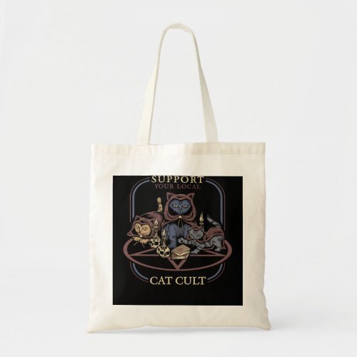 Cat Kitty Support Your Local Cat Cult Black Cat Tote Bag