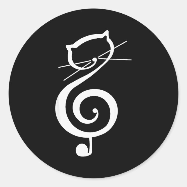 Cat Kitty Treble Music Clef Funny Cat Music Notes  Classic Round Sticker (Front)