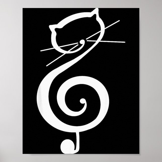 Cat Kitty Treble Music Clef Funny Cat Music Notes  Poster (Front)