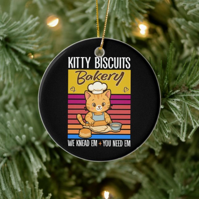 Cat Kneading Baker Kitty Biscuits We Knead Em You Ceramic Ornament (Tree)