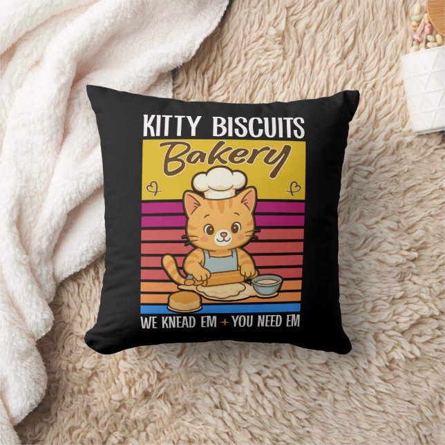 Cat Kneading Baker Kitty Biscuits We Knead Em You Throw Pillow (Blanket)