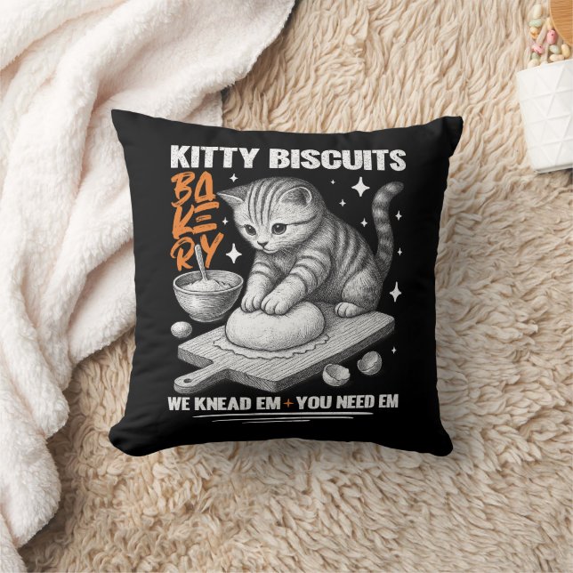 Cat Kneading Baker Kitty Biscuits We Knead Em You Throw Pillow (Blanket)