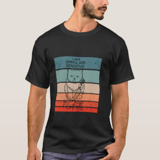 Cat knife small sensitive fight humor cute funny t T-Shirt