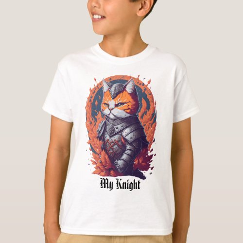 Cat Knight Warrior with Fire T_Shirt