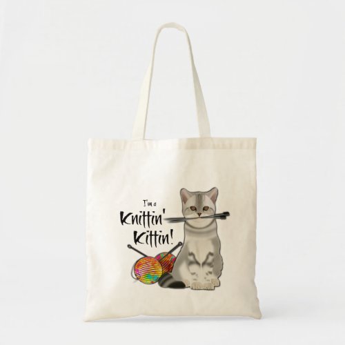 Cat Knitting bag cotton tote with handles rainbow